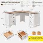 T4TREAM 59" Executive L Shaped Desk with Drawers,Farmhouse Wood Computer Coner Desk, Featuring Charging Station,File Drawer, Storage Cabinet,for Home Office Work and Study (Antique White)