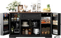 55.1" Buffet Cabinet with Storage, Charging Station, Modern Kitchen Buffet Sideboard with Drawer, Black Wood Coffee Bar with Adjustable Shelves & Spice Rack, Kitchen Storage Cabinet for Living Room