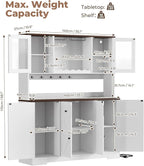 68" Tall Kitchen Pantry Storage Cabinet with Charging Station, 55" Wide Kitchen Hutch Cabinet with Large Countertop, Farmhouse Buffet Cabinet with Wine Holder & Wine Rack for Dining Room, White