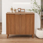 Fluted Brown Storage Cabinet with Doors, Wood Sideboard Buffet Cabinet with Adjustable Shelf, Modern Accent Table for Living Room, Entryway