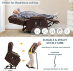 Dual Motor Large Power Lift Recliner Chair for Elderly with Heat and Massage,Lay Flat Lift Chairs Recliners for Seniors Infinite Position,USB Ports&Remote, Leather (Ochre) (Brown, Medium)