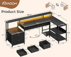 AODK L Shaped Desk with 5 File Drawers, 66" Reversible L Shaped Computer Desk with Power Outlet & LED Strip, Office Desk with Storage Shelves, Gaming Desk with Monitor Shelf, Corner Desk, Black
