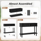 RARZOE Console Table with Storage, Fluted Entryway Table with Sliding Door&Open Shelf, Sofa Table Behind Couch, Mid-Century Modern Accent Table for Hallway, Entrance, Foyer, Fully Assembled(Black)