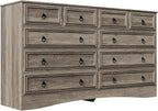 10 Drawers Dresser for Bedroom, 55.2 Inch Wide Large Dressers & Chests of Drawers, TV Stand for 65 inch, Storage Organizer Furniture, Hallway, Entryway, Closet, Brownish Grey