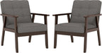 KCC Mid-Century Modern Linen Fabric Accent Chair Set of 2, Upholstered Tufted Leisure Chair Comfy Reading Side Chairs with Armrest and Solid Wood Frame for Living Room Bedroom Balcony(Gray)