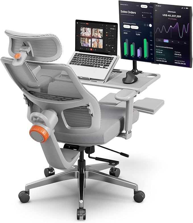 Newtral Best Ergonomic Office Chair with Adaptive Lumbar Support, Laptop Tray, Home Office Desk Chair with 4D Armrest & 5D Headrest, High Back Swivel Desk Computer Chair with Footrest