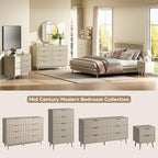 CARPETNAL Fluted 7 Drawer Dresser for Bedroom, 55" Wide Wooden Chest of Drawers with Rounded Corners, Gold Handles, Modern Storage Organizer for Bedroom, Hallway(Beige)