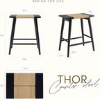Thor Wicker Premium Solid Wood Counter Stool 24", Set of 2, Backless Counter Height Seating with Hand-Knitted Rope, Eco-Friendly Modern Design (Midnight Charcoal)