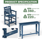 HDPE Outdoor Patio Bar Set with High Top Table and 2 Adirondack Chairs, All-Weather Bar Height Outside Rectangular Pub Furniture for Bistro, Garden, Backyard, Deck | 3-Pieces, Navy Blue