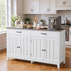Gizoon 55" Buffet Cabinet, Sideboard Buffet Cabinet with Storage, Modern Coffee Bar with 2 Drawers and 4 Doors, Kitchen Pantry Storage, Wood Kitchen Sideboard Table, Adjustable Shelf, White/Grey