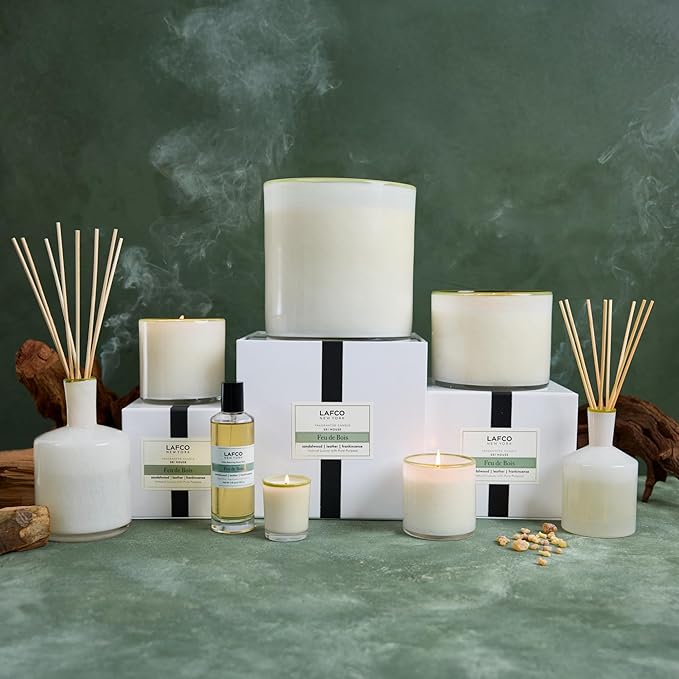 LAFCO New York Classic Candle, Feu de Bois - 6.5 oz - 50-Hour Burn Time - Reusable, Hand Blown Glass Vessel - Made in The USA