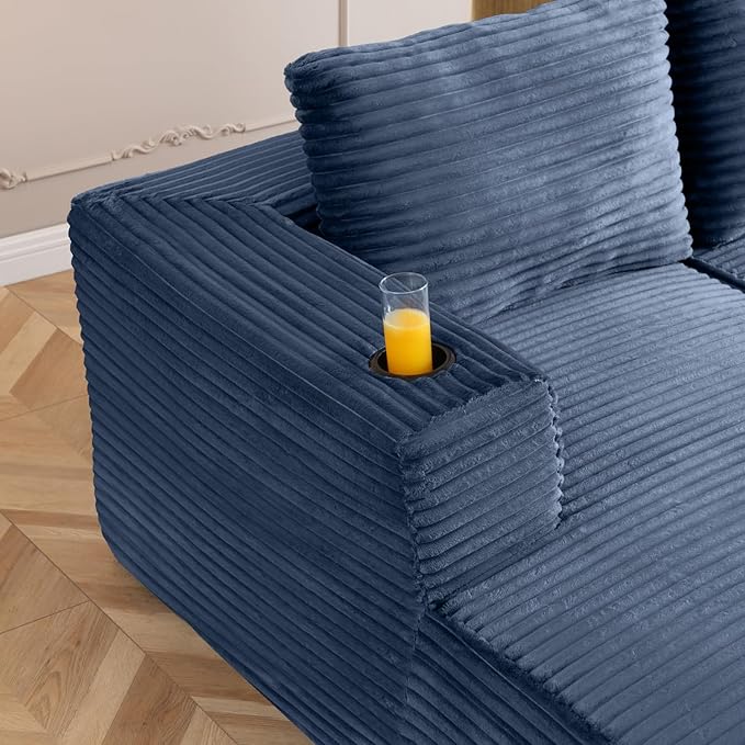 132 Inch Modular Sectional Sleeper Sofa, Boneless Cloud Couch for Living Room, U Shaped 5 Seat Sofa with 2 Cup Holders, Free Combination, No Assembly Required (Blue)