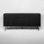 NTC Veil Large Sideboard with 2 Doors and 3 Drawers, Buffet Cabinet with Vertical Groove Design and Metal Legs, Storage Cabinet for Living Room, and Entryway, Effortless Assembly - Burnt Black