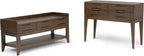 SIMPLIHOME Harper Console Table - 40 Inch Wide Solid Hardwood Sofa Table in Walnut Brown, Mid-Century Modern Storage Table for Entryway or Living Room with 4 Drawers, Notched Handles, and Tapered Legs