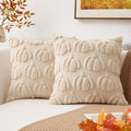 Kevin Textile Fall Pillow Covers 20x20 Inch Set of 2 Soft Pumpkins Decorative Square Pillowcases Plush Autumn Faux Fur Cushions Harvest Gift for Couch Sofa Chair Bedroom Home Decor, Beige