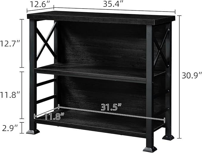 HOMBAZAAR Book Shelf,3 Tier Small Bookshelf with Metal Frame and Backboard,Black Deep Bookcase with Engineered Wood Shelves,Short Shelf Bookcase for Living Room,Bedroom and Office