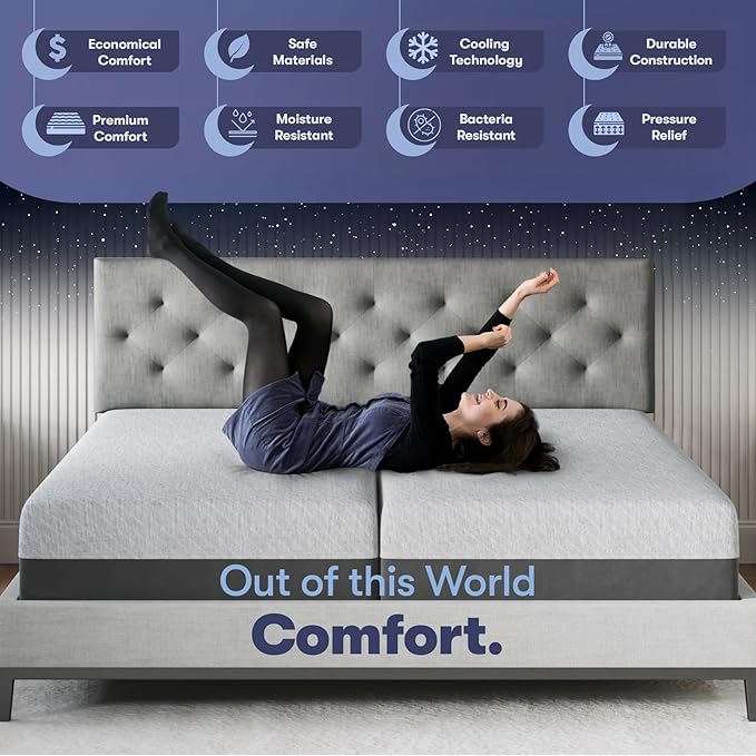 Celestial Sleep Gel Memory Foam Mattress in a Box, Made in The USA, CertiPUR-US® Certified Foam, Oeko-Tex, and Fiberglass-Free Certified Bed, 8 inch Firm - Split King