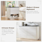 ACCOHOHO Modern Bedroom Set, 3 Pieces Bedroom Furniture Set, Includes 8 Drawers Dresser, 6 Dressers Organizer,Nightstand, Chest of Drawers Wide Storage Organizer Cabinet for Bedroom, White