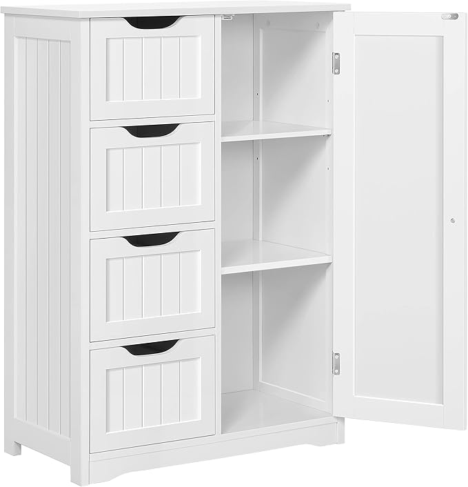 Yaheetech Large Bathroom Floor Cabinet with 4 Dawers and Single Door Cabinet, Freestanding Storage Cabinet for Living Room Kitchen Hallway, White