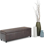 SIMPLIHOME Avalon 48 inch Wide Contemporary Rectangle Storage Ottoman Bench in Distressed Brown Vegan Faux Leather, Assembled, for the Living Room, Entryway and Family Room