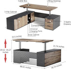 86.61" L Shaped Standing Executive Desk and 63" lateral File Cabinet, Large Adjustable Heigh Office Computer Desk with 3 Drawers,2.3" Desktop,Business Workstation,Black and Warm Oak