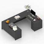 100.4" U-Shaped Executive Computer Desk with Lockable File Cabinets, Large Home Office or Business Workstation with Drawers, Cable Management (Gray)