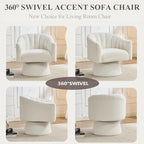 Swivel Accent Chair,Upholstered Teddy 360° Swivel Barrel Chair for Living Room Overstuffed Bouncle Reading Chair Round Armchair for Bedroom,Vanity,Office-White