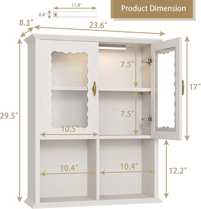 CJL Bathroom Wall Cabinet with Motion Sensor Led Light, Over The Toilet Storage Cabinet, 23.6'' x 29.5'' Medicine Cabinet of Mid-Century Modern Design with Acrylic Door, White