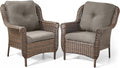Patio Wicker Chairs Outdoor Furniture Chair - Set of 2 Outside All Weather Lawn Dining Brown Rattan Armchair with High Back&Deep Seating for Deck Porch Balcony Backyard Garden - Grey