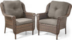 Patio Wicker Chairs Outdoor Furniture Chair - Set of 2 Outside All Weather Lawn Dining Brown Rattan Armchair with High Back&Deep Seating for Deck Porch Balcony Backyard Garden - Grey