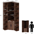 74" Tall Corner Bookshelf with 2 Arched Doors, 6-Tire L Shaped Bookcase with 16 Open Storage Shelves, Rustic Large Corner Shelf with Cabinet for Living Room, Home Office