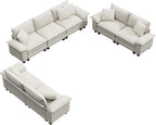 PHI VILLA Cloud Modular Couches Sets, 3 Pieces Large Sectional Sofa Set with Loveseats, 7-Seater Upholstered Couch for Living Room, Chenille Fabric, Beige