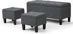 SIMPLIHOME Dover 44 inch Wide Contemporary Rectangle 3 Pc Storage Ottoman in Slate Grey Linen Look Fabric, Assembled, For the Living Room, Entryway and Family Room
