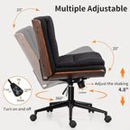 Armless Modern Walnut Office Desk Chair with Wheels, Adjustable Wide Swivel Task Chair, Ergonomic Cross Legged Fabric Chair for Conference Room, Home Office (Black)