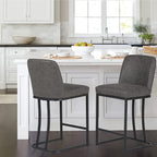 PHI VILLA Dark Grey Bar Stools Set of 2, Faux Leather Counter Height Chairs, Kitchen Stools for Island, 24 Inch Barstools with Back