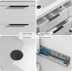 eclife 48" Bathroom Vanities Cabinet with Sink Combo, Wall Mounted Floating Cabinet W/Decor Line, Soft-Close System, 4 Extra Big Drawers, Matte Black Faucet, White