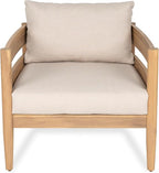 Christopher Knight Home Annie Acacia Wood Outdoor Chairs Set of 2, Patio Lounge Chair Outdoor with Slatted Back, Accent Chair with Cushions, Stylish Armchair for Balcony/Garden, Beige + Light Teak