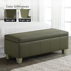 51" Faux Leather Storage Ottoman, Stitch Tufted Rectangle Upholstered End of Bed Storage Bench, Entryway Large Couch Ottoman with Wooden Legs,Green