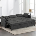 84" Fabric Pull Out Sofa Bed w/Adjustable Backrest, L-Shape Modern Sleeper Sofa w/Reversible Chaise, Upholstered Sectional Couch w/USB Port and Side Pockets for Living Room, House, Grey