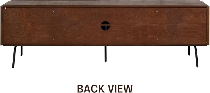 NTC Mossic TV Media Cabinet with 4 Doors for TVs, Entertainment Center with Natural Rattan, Metal Legs, Modern Storage Console for Living Room and Bedroom, Effortless Assembly, Dark Walnut