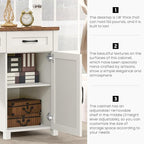 Farmhouse 61'' Executive Desk with 5 Drawers, Rustic Office Desk Computer Desk with Charging Station, File Drawers and Storage Cabinet, Wood Workstation for Home Office and Study, Unique White