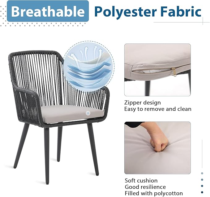 JOIVI Patio Dining Chairs Set of 2, Outdoor Rattan Chairs with Armrest and Cushions for Outside Lawn, Garden, Backyard, Indoor, Outdoor Dining Chairs, 350lb Weight Capacity, Black Patio Chairs