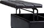 SIMPLIHOME Harrison 36 inch Wide Transitional Square Coffee Table Storage Ottoman in Tanners Brown Vegan Faux Leather, Assembled, For the Living Room and Bedroom