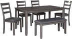 Signature Design by Ashley Bridson Modern 6 Piece Dining Set, Includes Dining Table, 4 Chairs & Bench, Gray