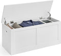 VASAGLE Storage Chest, Storage Trunk with 2 Safety Hinges, Storage Bench, Shoe Bench, Farmhouse Style, 15.7 x 39.4 x 18.3 Inches, for Entryway, Bedroom, Living Room, Cloud White ULSB164W01