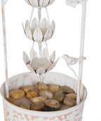Alpine Corporation YHL866 30"" Metal Rustic Water Fountain with Decorative Flower – Cascading Waterfall Feature for Gardens, Patios, and Outdoor Décor, White