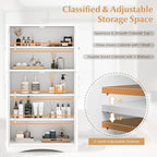 Tangkula Freestanding Floor Cabinet w/2 Glass Doors, 3-Level Adjustable Shelves, Anti-toppling, Kitchen Pantry Cupboard for Bathroom & Living Room (White)