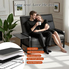Faux Leather Sectional Couches for Living Room 3 Piece Loveseat and Chair Set with Flip Up Tray Tables Side Pockets Modern Modular Sectional Sofa for Office (2-Seat+1-Seat+1-Seat, Black)