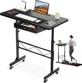 COMHOMA Small Standing Desk Adjustable Height Small Computer Desk Mobile Portable Rolling Laptop Table with Wheels 32" Computer Workstation Sit Stand Desks Portable Standing Table Treadmill desks