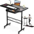 COMHOMA Small Standing Desk Adjustable Height Small Computer Desk Mobile Portable Rolling Laptop Table with Wheels 32" Computer Workstation Sit Stand Desks Portable Standing Table Treadmill desks